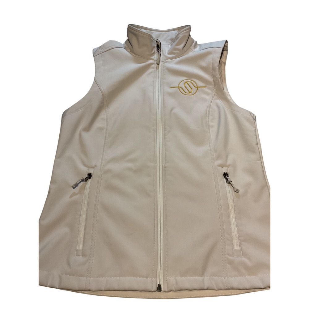 Port Authority Ladies Soft Shell Vest Beige Logo Embroidered Full Zip Size M